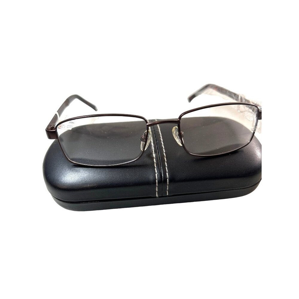 CE Mens Eyeglass Frames Bronze Wire Case Black Cleaning Cloth New